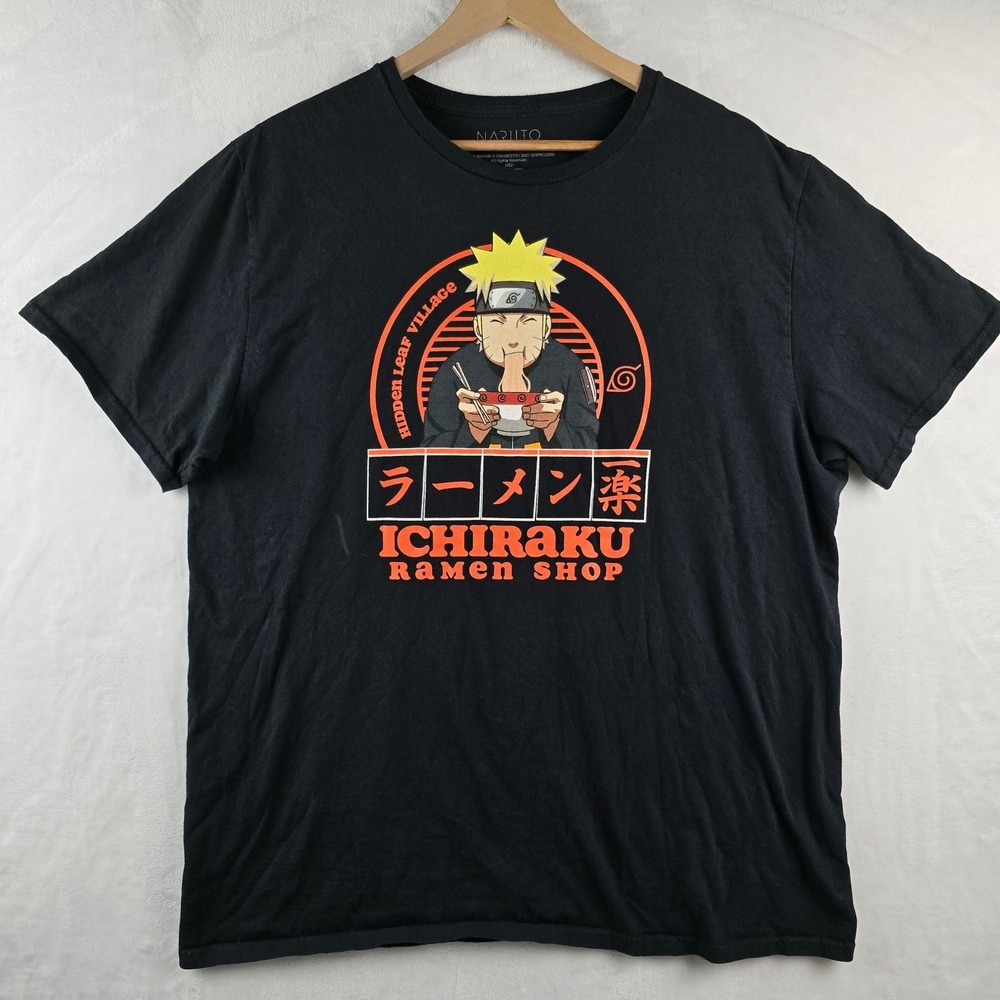 Naruto Shippuden Ichiraku‎ Ramen Shop Black T Shirt Mens Anime Manga Black XL